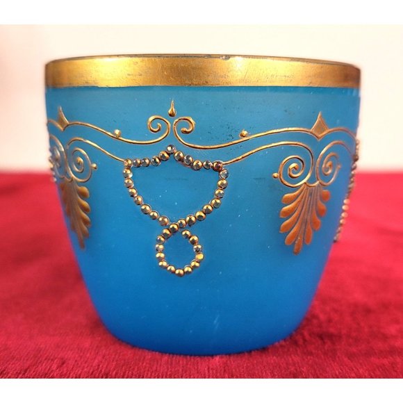 Blue Opaline Glass French Vase and Bowl with Gold Accent Gorgeous Set!  CT302 - Picture 11 of 13